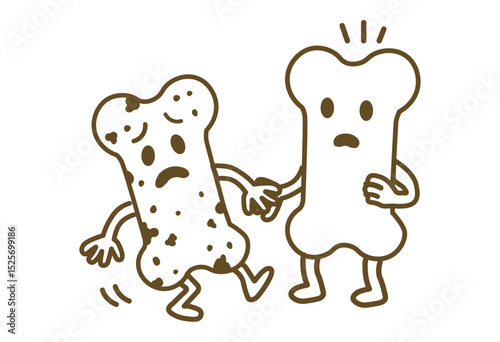Osteoporotic Bone Being Supported by Healthy Bone – Character Illustration