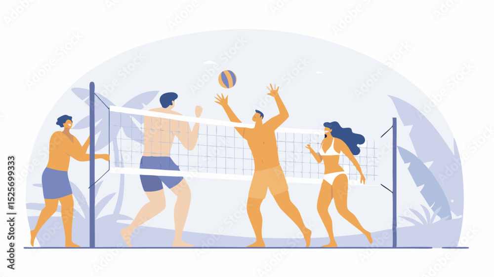 Obraz premium Friends are playing beach volleyball