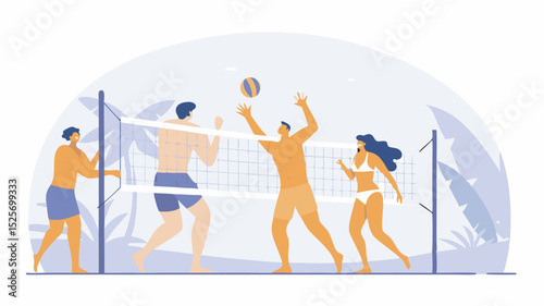 Friends are playing beach volleyball