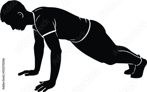 Man Doing Push Up Silhouette, Fitness Workout Exercise Vector Illustration
