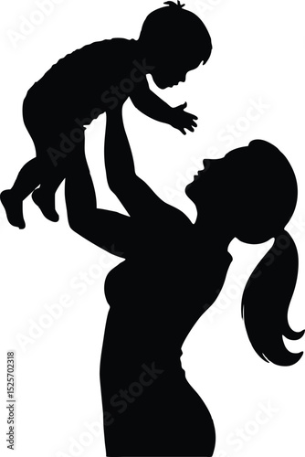 Mother Holding Baby Silhouette, Loving Mom and Child Vector Illustration