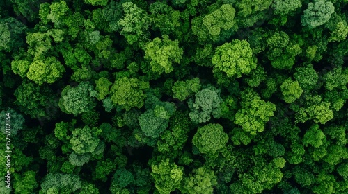 Aerial drone perspective looking straight down onto a lush green forest canopy with dense trees viewed from above creating a natural texture.