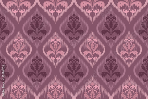 Ikat seamless floral pattern on earth tone , Motif ethnic floral seamless textil, embroidery, print striped ornament floral, pattern, design for wrapping, silk, scarf, background, text