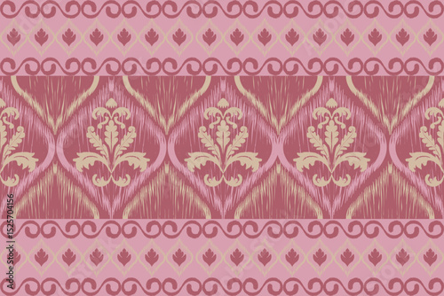 Ikat seamless floral pattern on earth tone , Motif ethnic floral seamless textil, embroidery, print striped ornament floral, pattern, design for wrapping, silk, scarf, background, text
