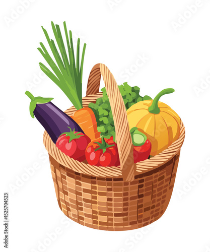 Autumn Harvest Basket Vegetables - Vector Illustration