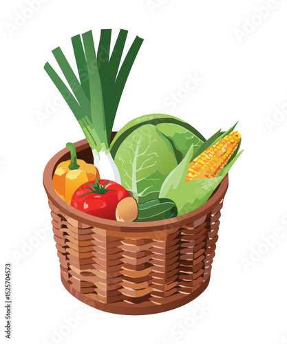 Fresh Green Produce Harvest - Vector Illustration