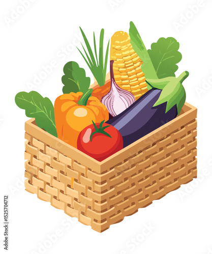 Garden Vegetables Basket - Vector Illustration