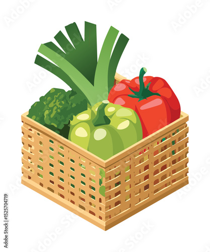 Fresh Green Vegetables Basket - Vector Illustration