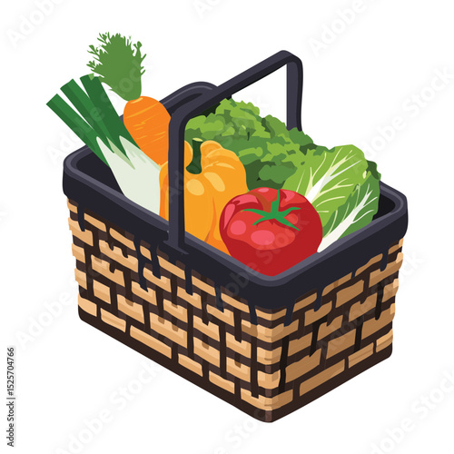 Dark Basket Vegetable Variety - Vector Illustration