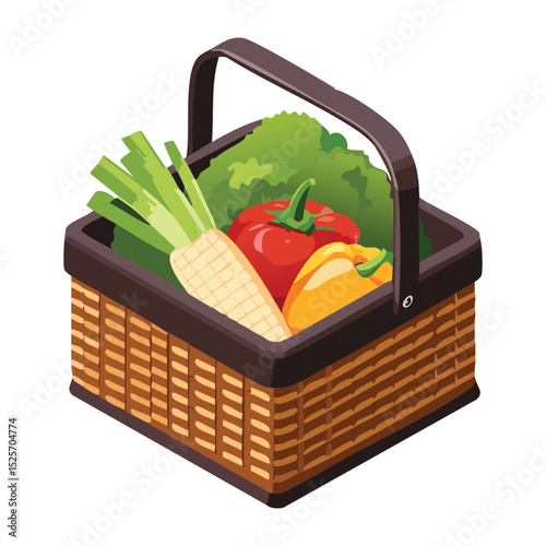 Dark Basket Fresh Vegetables - Vector Illustration