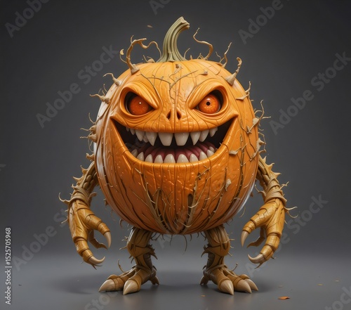 
3d cartoon halloween pumpkin monster isolated