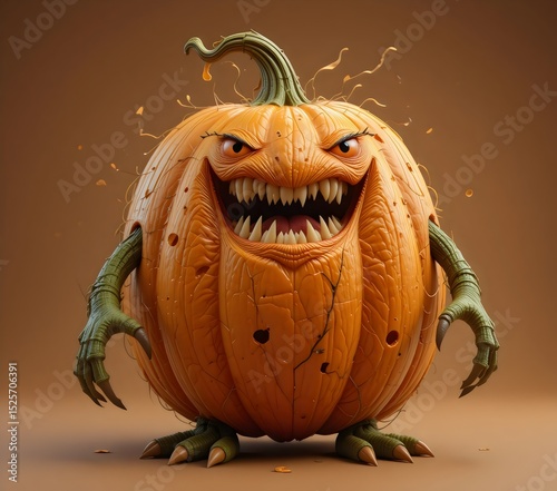 
3d cartoon halloween pumpkin monster isolated