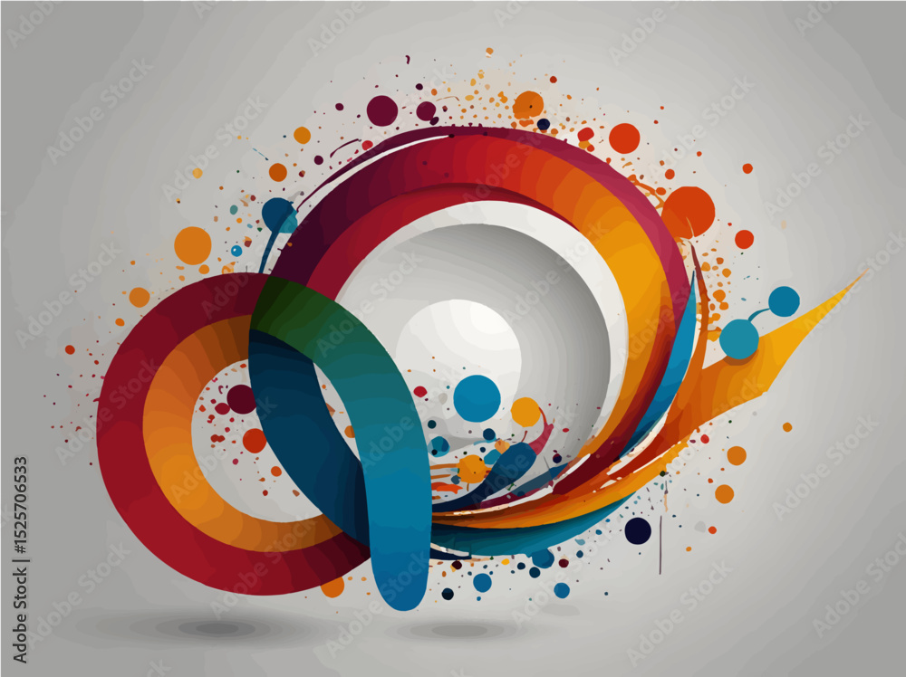 Colorful Abstract Circular Ribbon Design with Paint Splash 