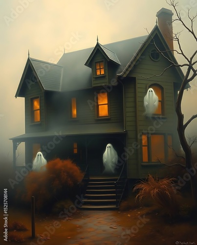 Haunted House Foggy Night.