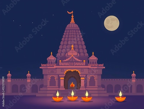 Indian Temple at Night.