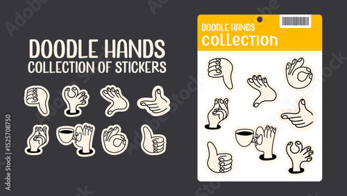 Hand drawn doodle hands and gesture icons — linear vector elements for branding, print, minimalist art, and stylish content templates in modern cartoon style.