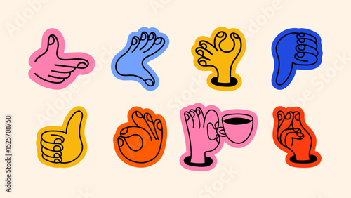 Minimal linear hand gesture illustrations in doodle style — vector collection for posters, logo design, social media stickers, and expressive visual content.