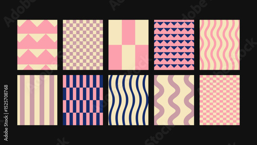 Vertical graphic prints and story backgrounds — bold Y2K-inspired vector designs in groovy minimal style with free space for headlines, perfect for Instagram or digital posters.