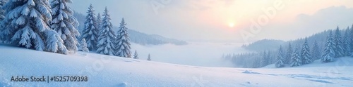A tranquil snowy landscape, undisturbed by sound, reflecting a serene winter silence Perfect for meditation, peace, and quiet themes Ideal for calming backgrounds , solitude, tranquility, pristine
