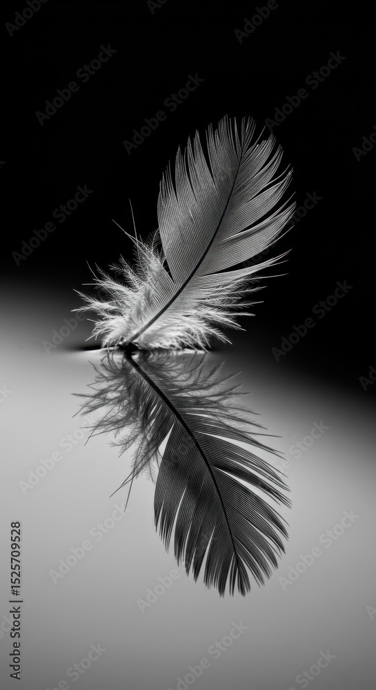 Obraz premium Monochromatic Feather Reflection: A Study in Light and Shadow