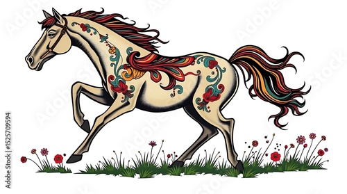 Ornate Horse Running Meadow.