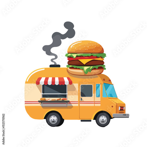 Mini Food Truck with Burger and Smoke Trail