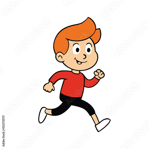 A boy running energetic cartoon character with playful movement pose vector illustration.