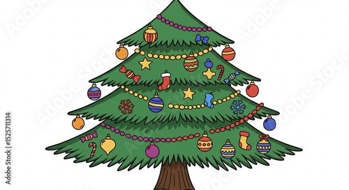 Vibrantly decorated Christmas tree gleams brightly under warm festive light. AI Generated