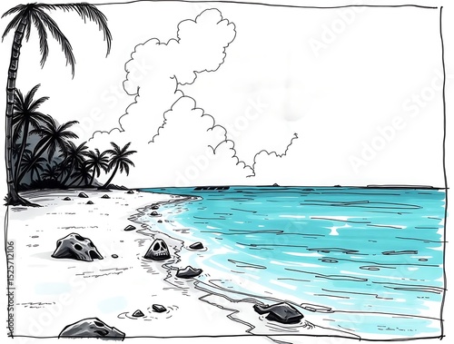 Tropical Beach Sketch.