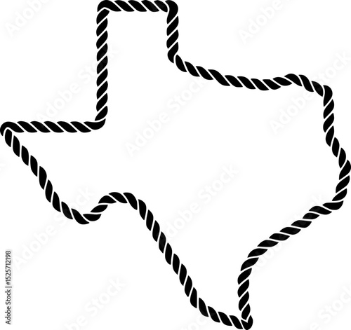 Texas state rope border map outline and silhouette vector graphic isolated image	