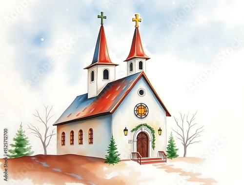 Winter Church Illustration.