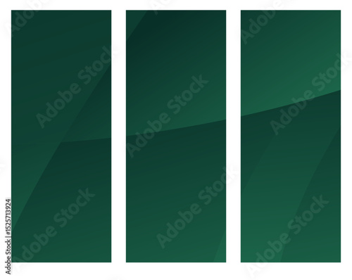Three vertical green gradient rectangles separated by white space. The rectangles feature angular light reflections, indicating a glossy surface.