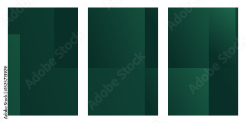 Three abstract images with dark green geometric shapes. The artwork has a simple, modern feel, and might be part of a larger design series.