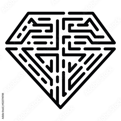 Diamond Shape Maze Puzzle in Black and White Outline Style