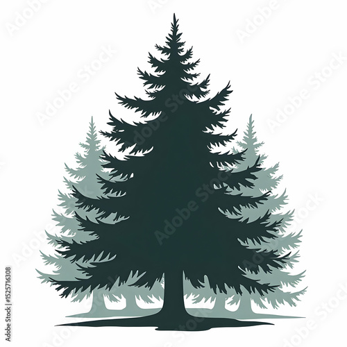 Evergreen Trees Silhouette Grouping in Forest Illustration