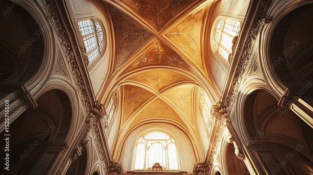 Fototapeta premium Ornate Ceiling in Architectural Interior with Sunlight