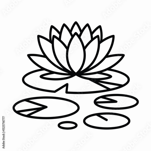 Simple Line Art of a Lotus Flower and Leaves