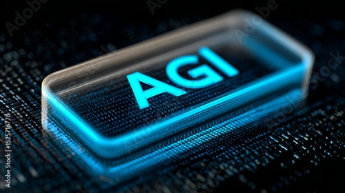 Blue glowing AGI button on futuristic technology interface