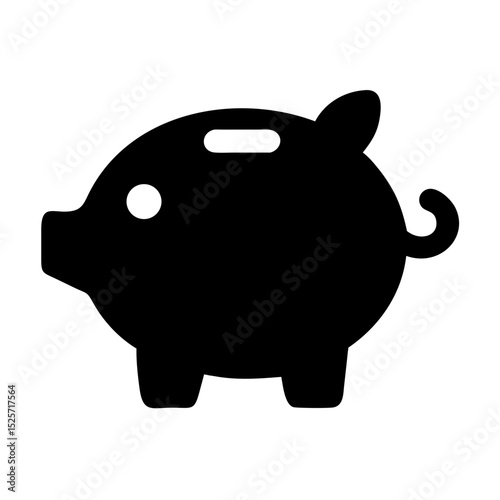 Black Piggy Bank Silhouette on a White Background Symbolizing Savings and Financial Goals