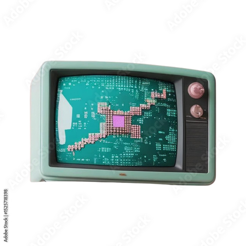 Retro television with circuit board display vintage tv technology and electronic components design element