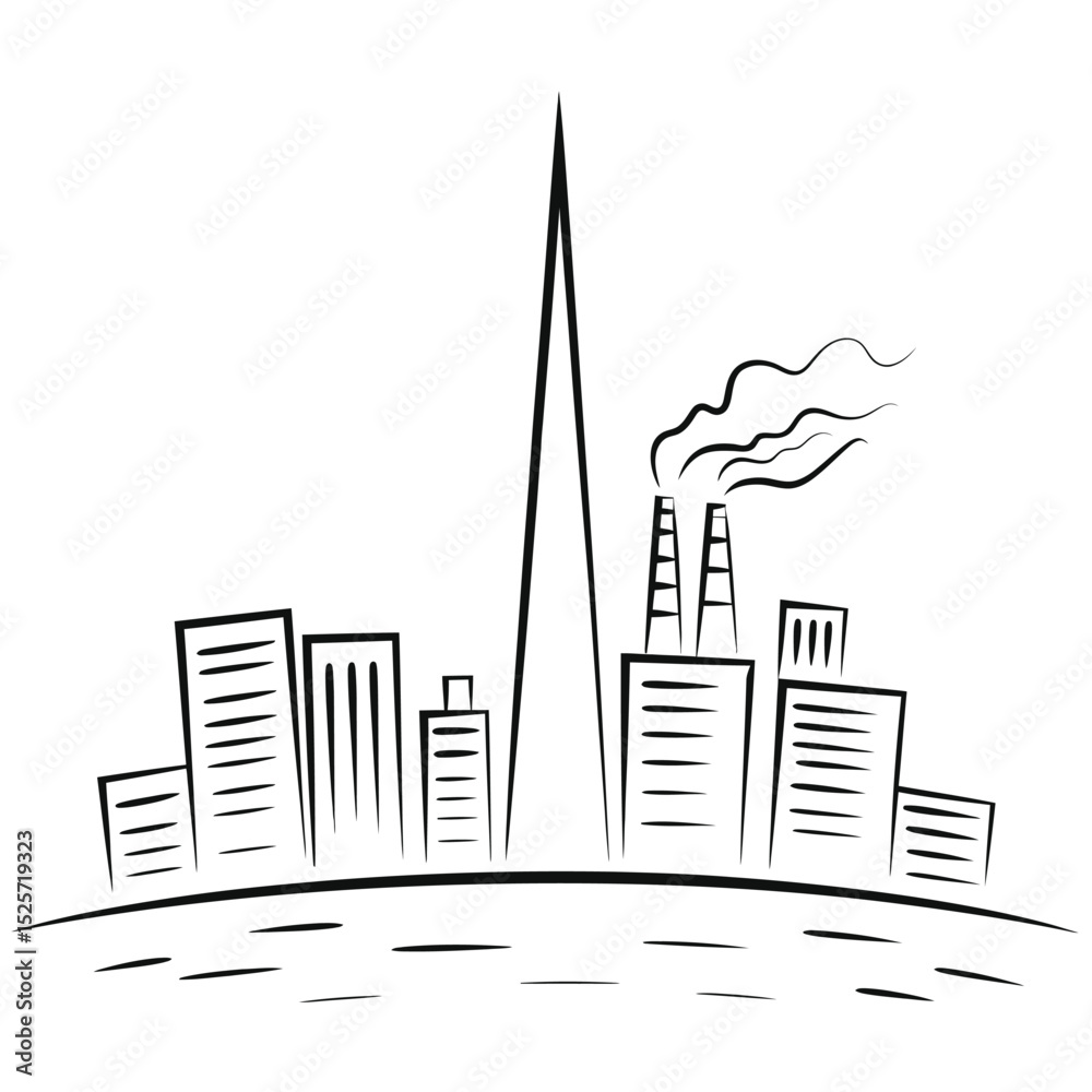Obraz premium Industrial Cityscape Line Art
