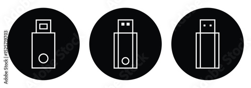USB flash drive icon set . USB flash drive icon featuring the official USB symbol, symbolizing connectivity, data storage, and technology.