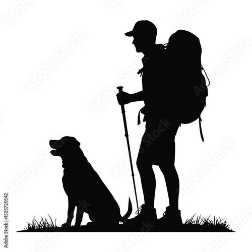 Hiker and Dog Silhouette on Hiking Trail