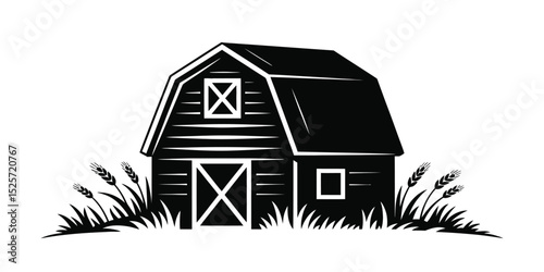 Silhouette of a Rustic Barn with Wheat