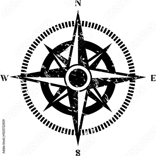 Vintage Wind Sign Compass Rose and Nautical Navigation Element for Old Maritime Map, Retro Directional Symbol Vector Illustration