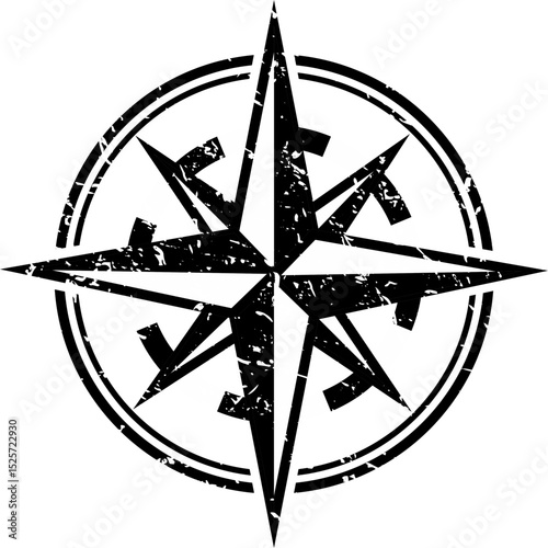 Vintage Wind Sign Compass Rose and Nautical Navigation Element for Old Maritime Map, Retro Directional Symbol Vector Illustration