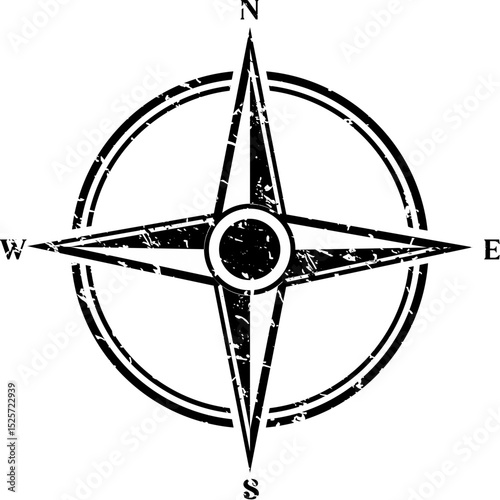 Vintage Wind Sign Compass Rose and Nautical Navigation Element for Old Maritime Map, Retro Directional Symbol Vector Illustration