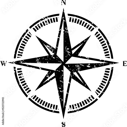Vintage Wind Sign Compass Rose and Nautical Navigation Element for Old Maritime Map, Retro Directional Symbol Vector Illustration