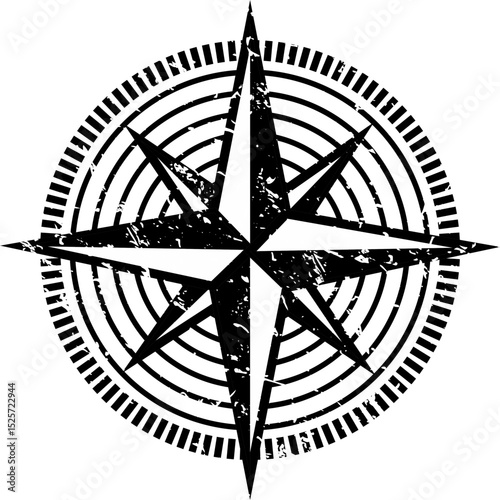 Vintage Wind Sign Compass Rose and Nautical Navigation Element for Old Maritime Map, Retro Directional Symbol Vector Illustration