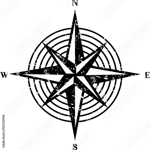 Vintage Wind Sign Compass Rose and Nautical Navigation Element for Old Maritime Map, Retro Directional Symbol Vector Illustration